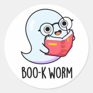 Adesivo Redondo Boo-k Worm Dia de as Bruxas engraçado Bookworm Gho