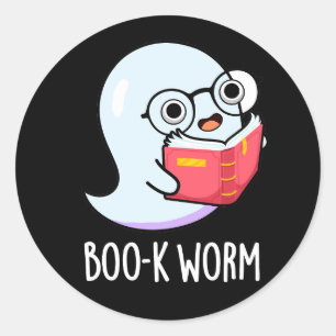 Adesivo Redondo Boo-k Worm Funny Bookworm Ghost Pun Dark BG