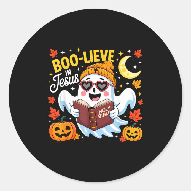 Adesivo Redondo Boo-lieve In Jesus Ghost Christian Halloween Funny (Frente)