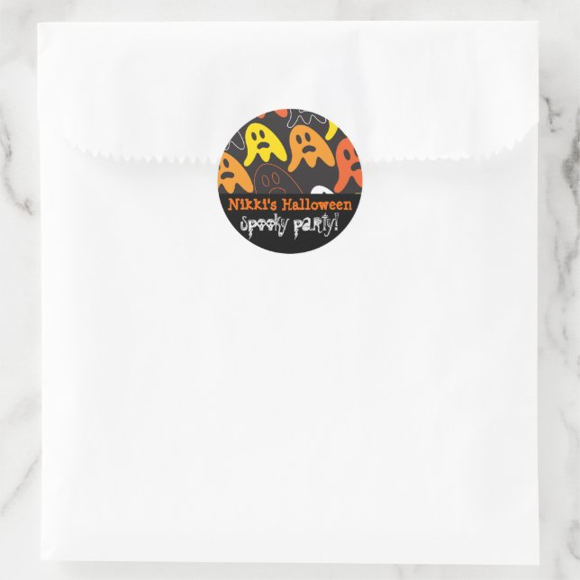 Adesivo Redondo Boo Orange Spooky Fantasmas Festa de Halloween das (Bolsa)