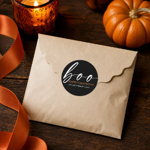 Adesivo Redondo Boo Personalizado Feliz Halloween Preto