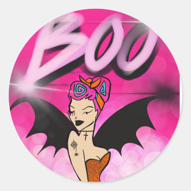 Adesivo Redondo Boo Pink Witch Sticker (Frente)