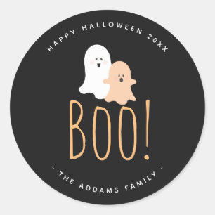 Adesivo Redondo Boo preto e branco! Ghosts Halloween Gift