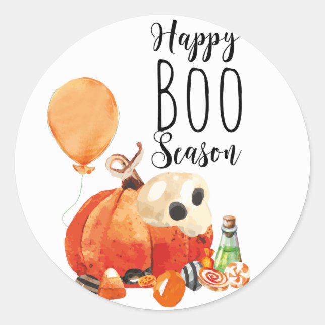 Adesivo Redondo Boo Season Watercolor Pumpkin (Frente)
