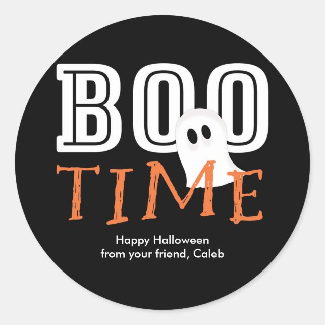 Adesivo Redondo BOO TEMPO Halloween Ghost Cute Party Sticker (Frente)