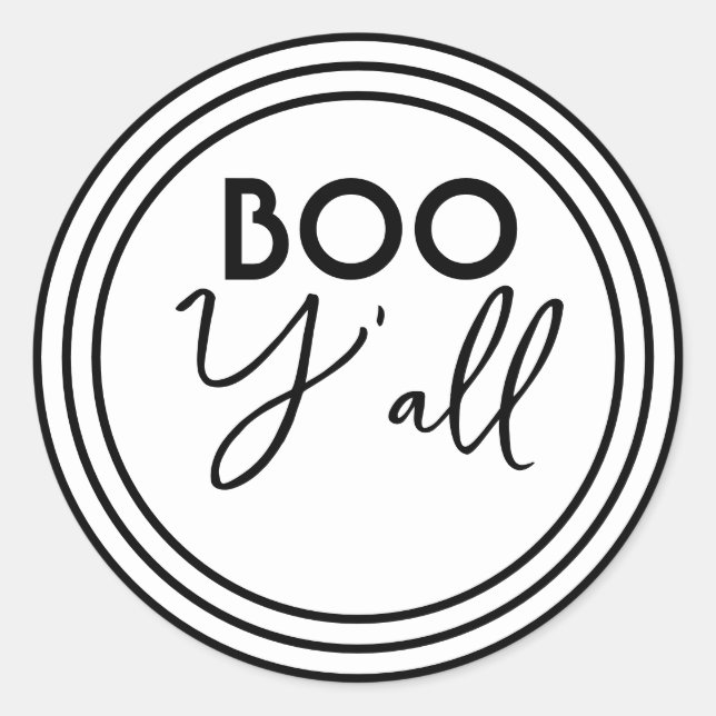 Adesivo Redondo Boo Y’all Black and White Halloween Design (Frente)