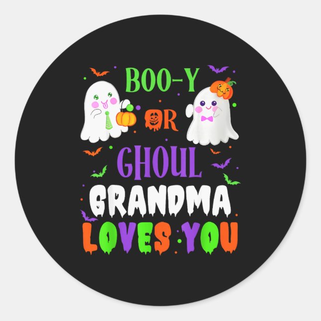 Adesivo Redondo Boo-y Or Ghoul Grandma Loves You Boo Halloween Bab (Frente)