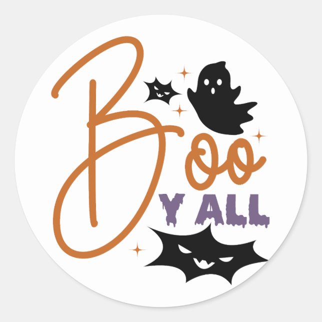 Adesivo Redondo Boo Y'all Halloween Sticker Design (Frente)