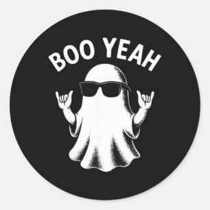 Adesivo Redondo Boo Yeah Fantasma Óculos de Sol Sinal Shaka Hallow