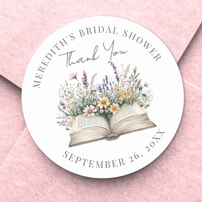 Adesivo Redondo Book Bridal Shower Thank You (Book Bridal Shower Thank You Classic Round Sticker)
