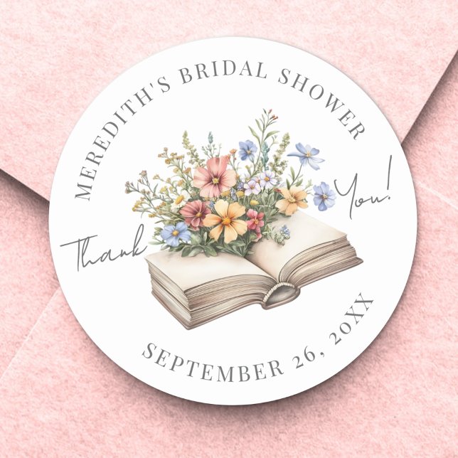 Adesivo Redondo Book Bridal Shower Thank You (Book Bridal Shower Thank You Classic Round Sticker)