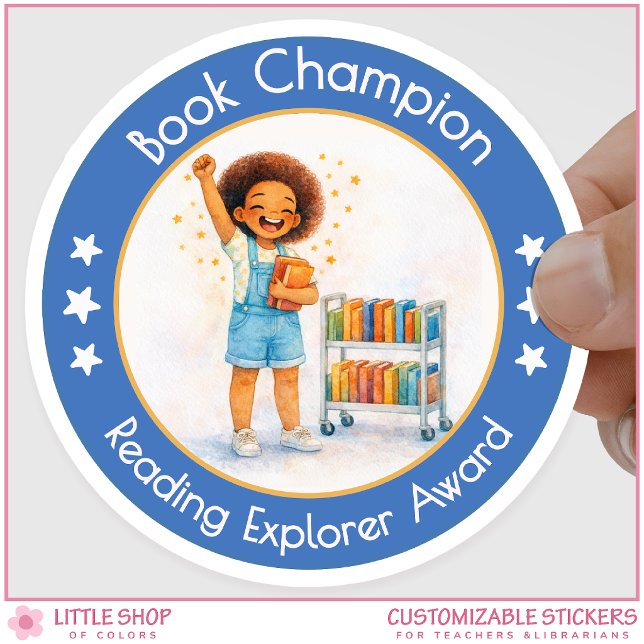Adesivo Redondo Book Champion Teacher Reading Award (Criador carregado)