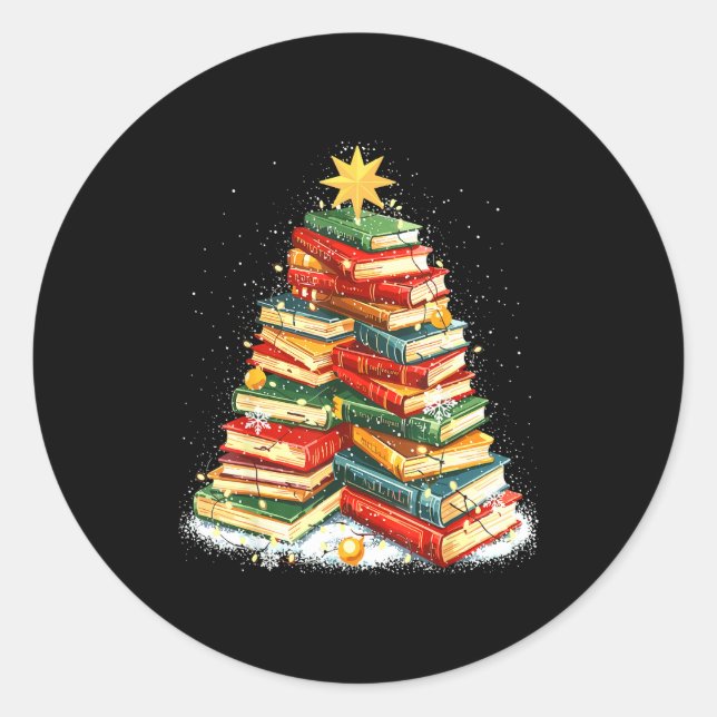 Adesivo Redondo Book Christmas Tree Reading  (Frente)