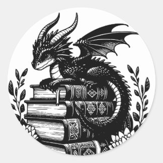 Adesivo Redondo Book Dragon Fantasy Reader Bookie Book amante