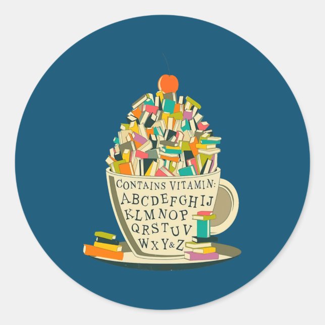 Adesivo Redondo Book Lover Reading Mug Cute Teacher Librarian  (Frente)