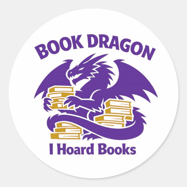 Adesivo Redondo Book Lover Sticker | Book Dragon I Hoard Books Vin (Frente)