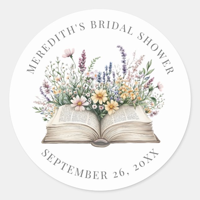 Adesivo Redondo Book New Chapter Wildflower Bridal Shower (Frente)