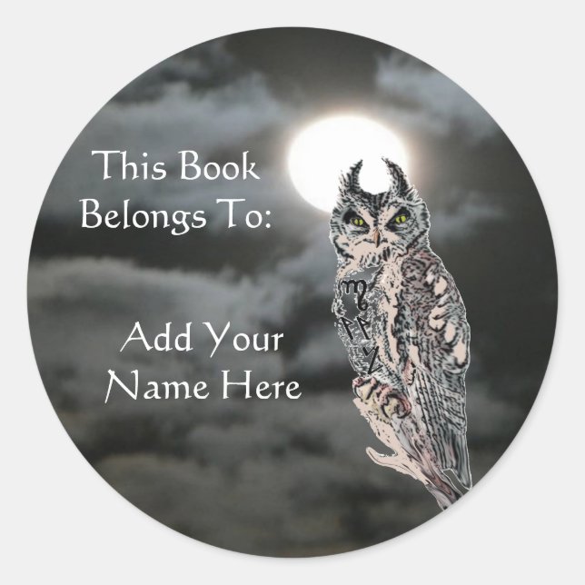 Adesivo Redondo Book Plate-Wiccan Owl (Frente)