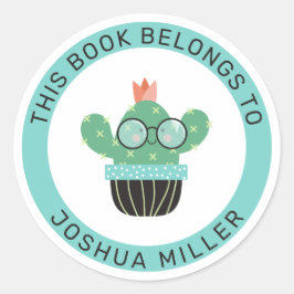 Adesivo Redondo Bookish Cactus Este Livro Pertence A