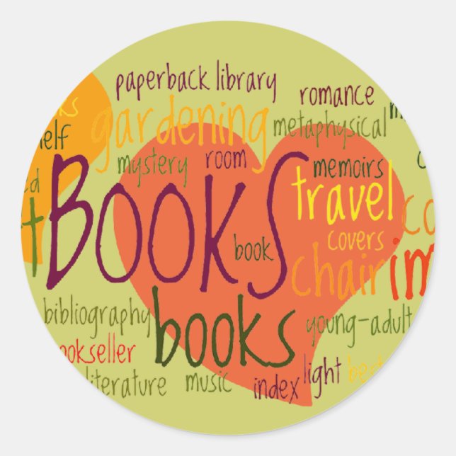 Adesivo Redondo Booklovers Heart Bookplate (Frente)