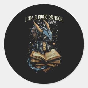 Adesivo Redondo Bookote Citação Eu Sou Um Dragão De Livro Não Uma