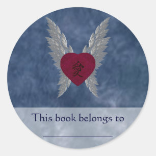 Adesivo Redondo Bookplate asiático do amor