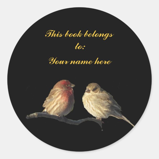 Adesivo Redondo Bookplate de aves (Frente)
