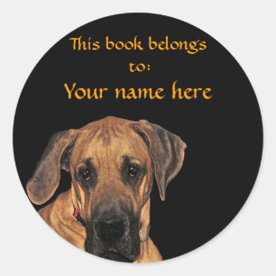 Adesivo Redondo Bookplate gigante delicado de great dane
