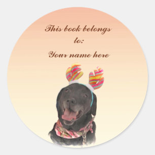 Adesivo Redondo Bookplate preto do cão de labrador retriever