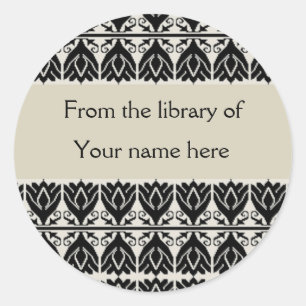 Adesivo Redondo Bookplates personalizados - damasco preto