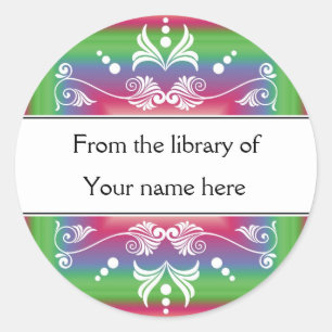 Adesivo Redondo Bookplates personalizados - Flourishes coloridos