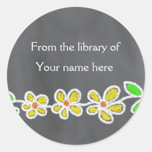 Adesivo Redondo Bookplates Yellow personalizado floresce o quadro