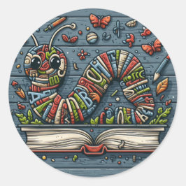 Adesivo Redondo Bookworm - Arte de Palavra Bela