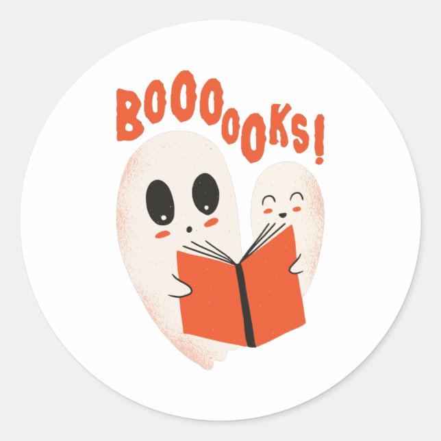 Adesivo Redondo Bookworm Engraçado Fantasma do Halloween Livros de (Frente)