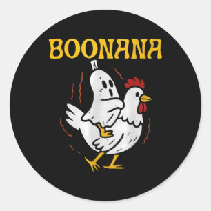 Adesivo Redondo Boonana Cavalgando Frango Fantasma de Halloween As