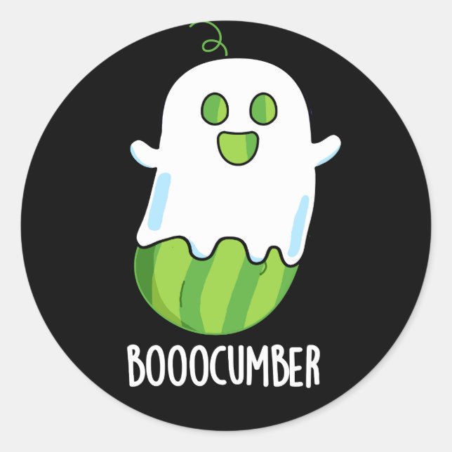 Adesivo Redondo Booocumber Funny Ghost Cucumber Pun Dark BG (Frente)