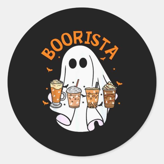 Adesivo Redondo Boorista Barista Ghost Coffee Halloween Soky Seaso (Frente)
