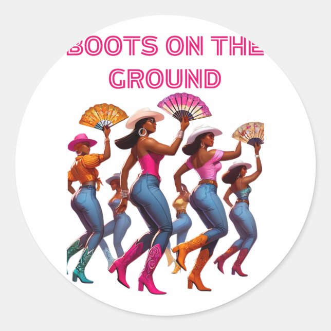 Adesivo Redondo Boot No Ground Line Dancing Queens Black Grou (Frente)