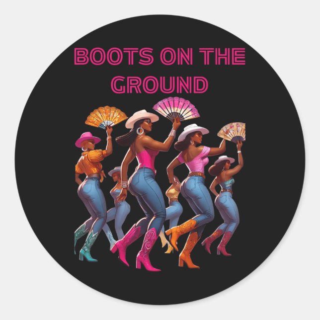 Adesivo Redondo Boot No Ground Line Dancing Queens Black Grou (Frente)