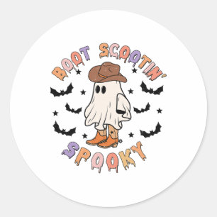 Adesivo Redondo Boot Scoot Spookny Engraçado Western Halloween Cow
