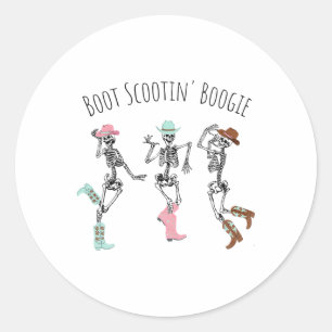 Adesivo Redondo Boot Scootin Boogie Skeletons Dançando no Western