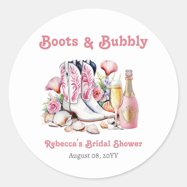 Adesivo Redondo Boots and Bubble Coastgirl Bridal Shower (Frente)
