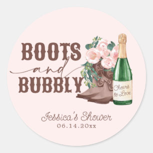 Adesivo Redondo Boots & Bubbly Floral Champagne Chá de Noiva