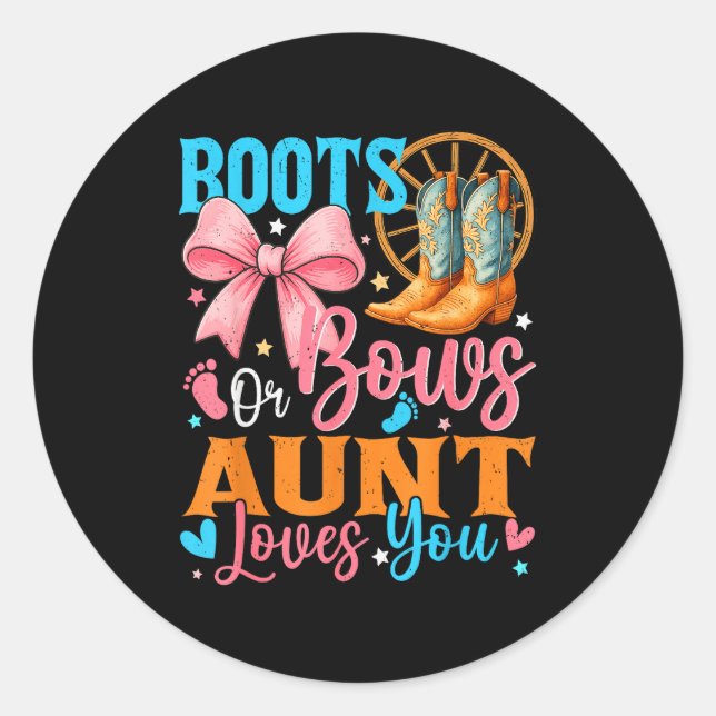 Adesivo Redondo Boots Or Bows Aunt Loves You Gender Reveal Family  (Frente)