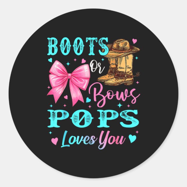 Adesivo Redondo Boots Or Bows Ps Loves You Gender Reveal Family  (Frente)