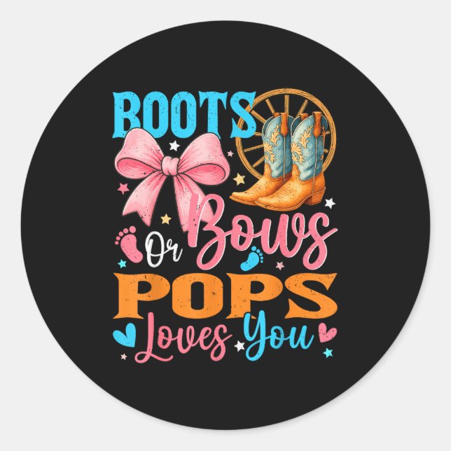 Adesivo Redondo Boots Or Bows Ps Loves You Gender Reveal Family  (Frente)