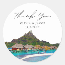 Adesivo Redondo Bora Bora Wedding Foto Favorável Obrigado