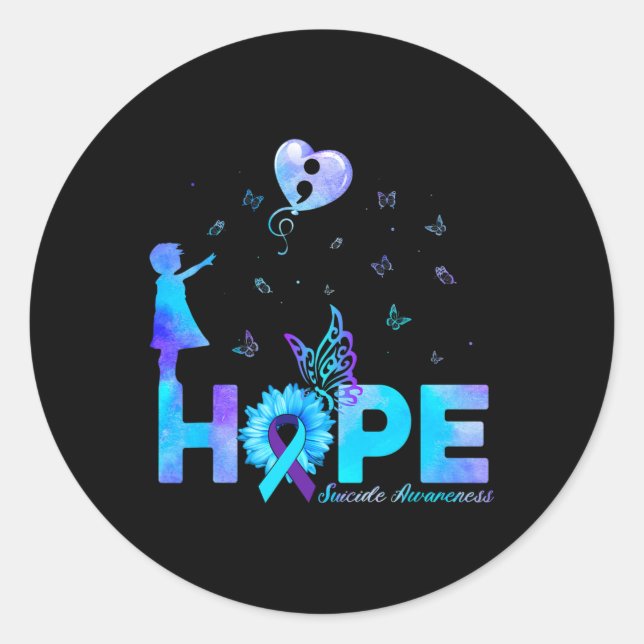 Adesivo Redondo Borboleta Advertência para a prevenção do suicídio (Frente)