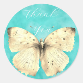 Adesivo Redondo Borboleta azul-clara romântica te obrigado