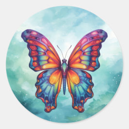 Adesivo Redondo Borboleta Azul Laranja Asas